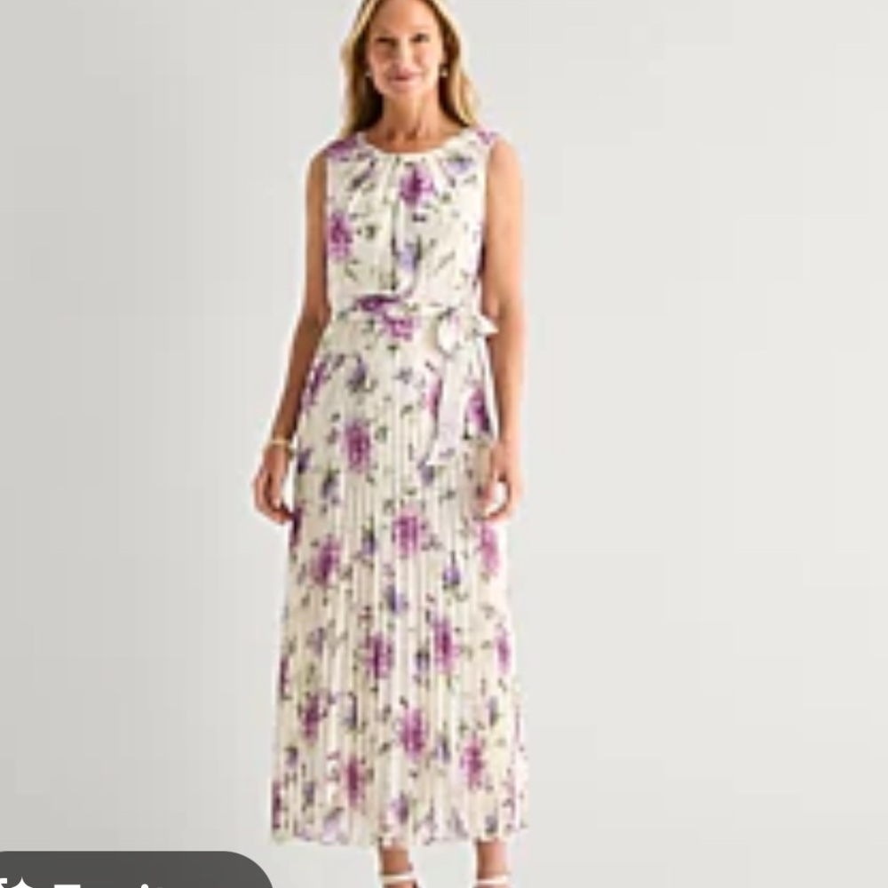 Studio One Sleeveless Cream Floral Pleated Maxi Dress  Floral Sz 10 NWT